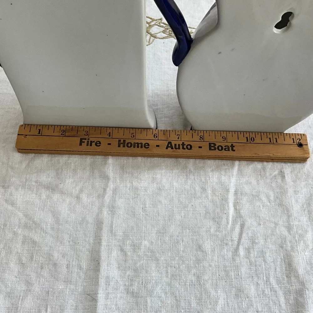Blue White Floral Chinoiserie Wall Pocket Pitcher Ceramic Vases Cottagecore 2pc